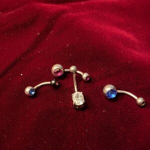 Assorted Colored Crystal Belly Button Rings — Pink, Blue, Clear